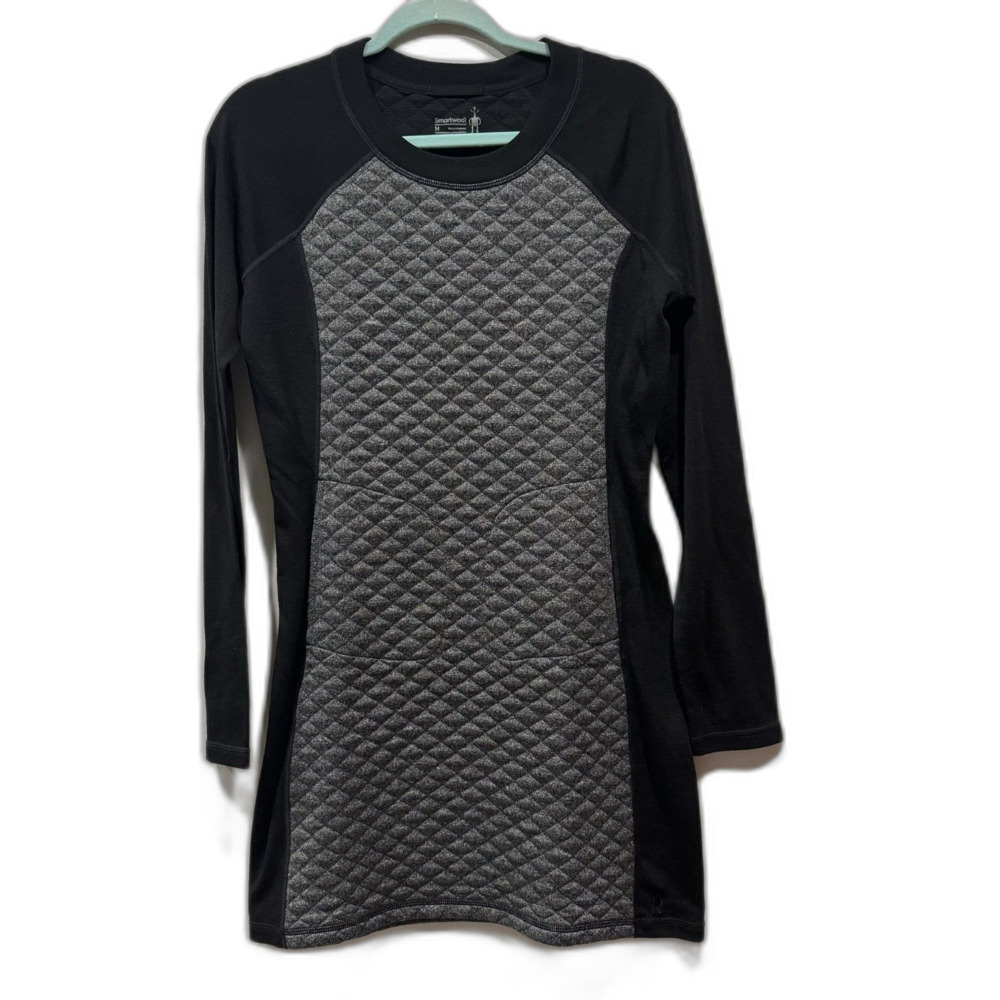 Smartwool Sweater Dress Diamond Peak Quilted Merino Wool Black Gray Women M - Picture 2 of 10